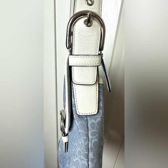 Vtg COACH Signature Jacquard Crossbody Purse Blue Canvas White Leather Y2K Bag - Picture 5 of 16